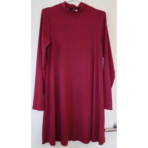 Reitmans Mock Neck Fit Flare Long Sleeve Dress Pink L - Picture 1 of 4